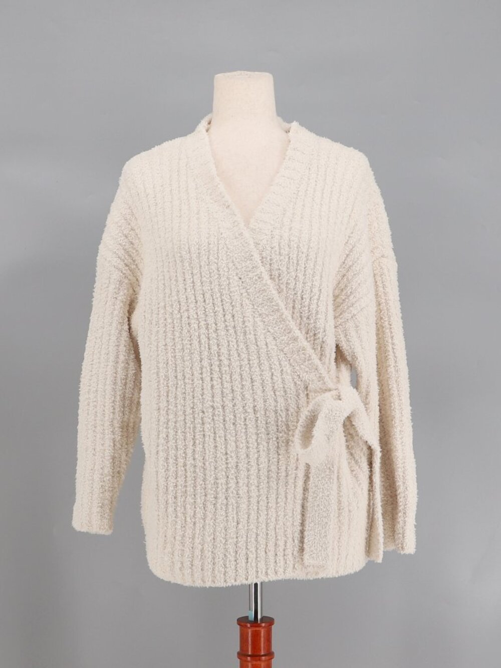 BILLA BONG Soft Wrap Cardigan Sweater Textured Rib Beige Cream Size M